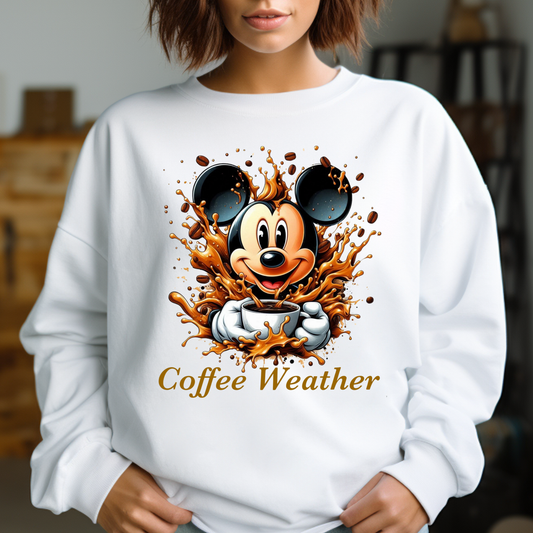 Coffee Weather – White DTF Sweatshirt (Mickey Edition)